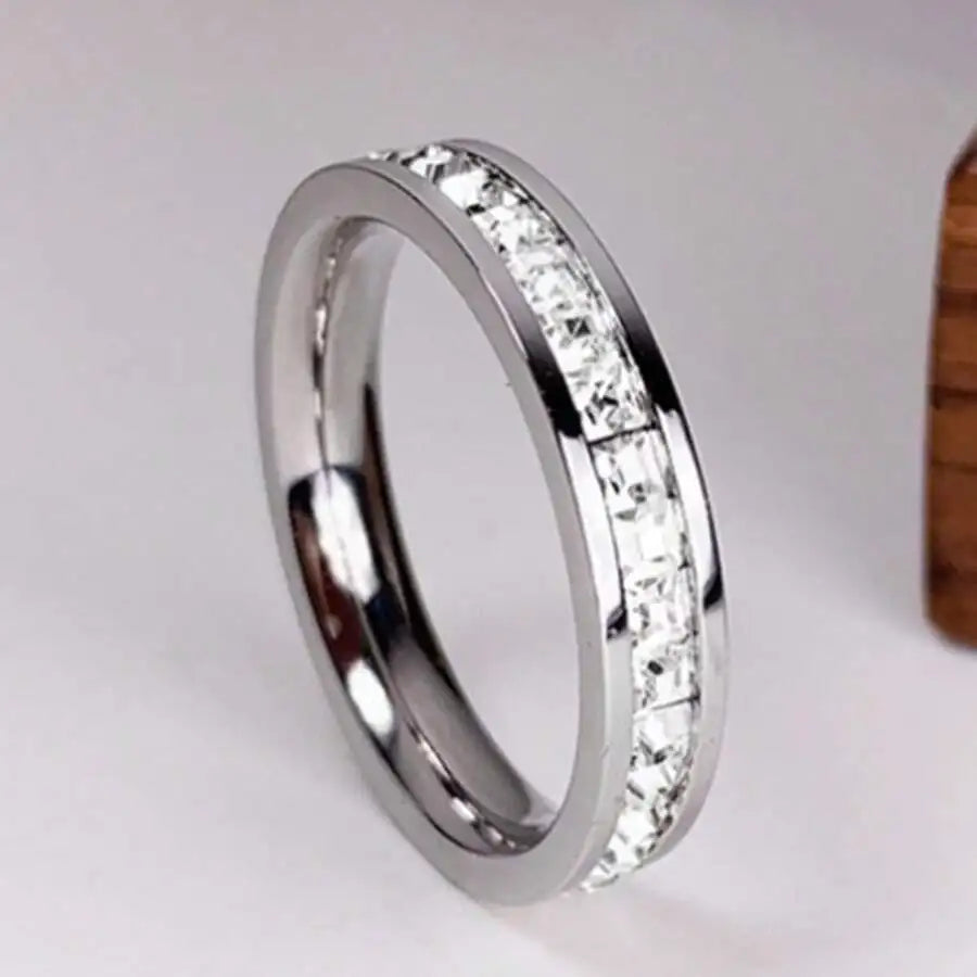 Stainless Steel Cubic Zirconia Channel Set Ring For Men And Women