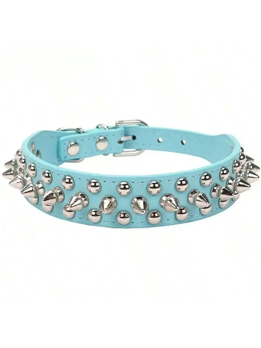 Pet Dog Collar Adjustable Leather Neck Strap  PU Leather Punk Rivet Spiked Dog Collar