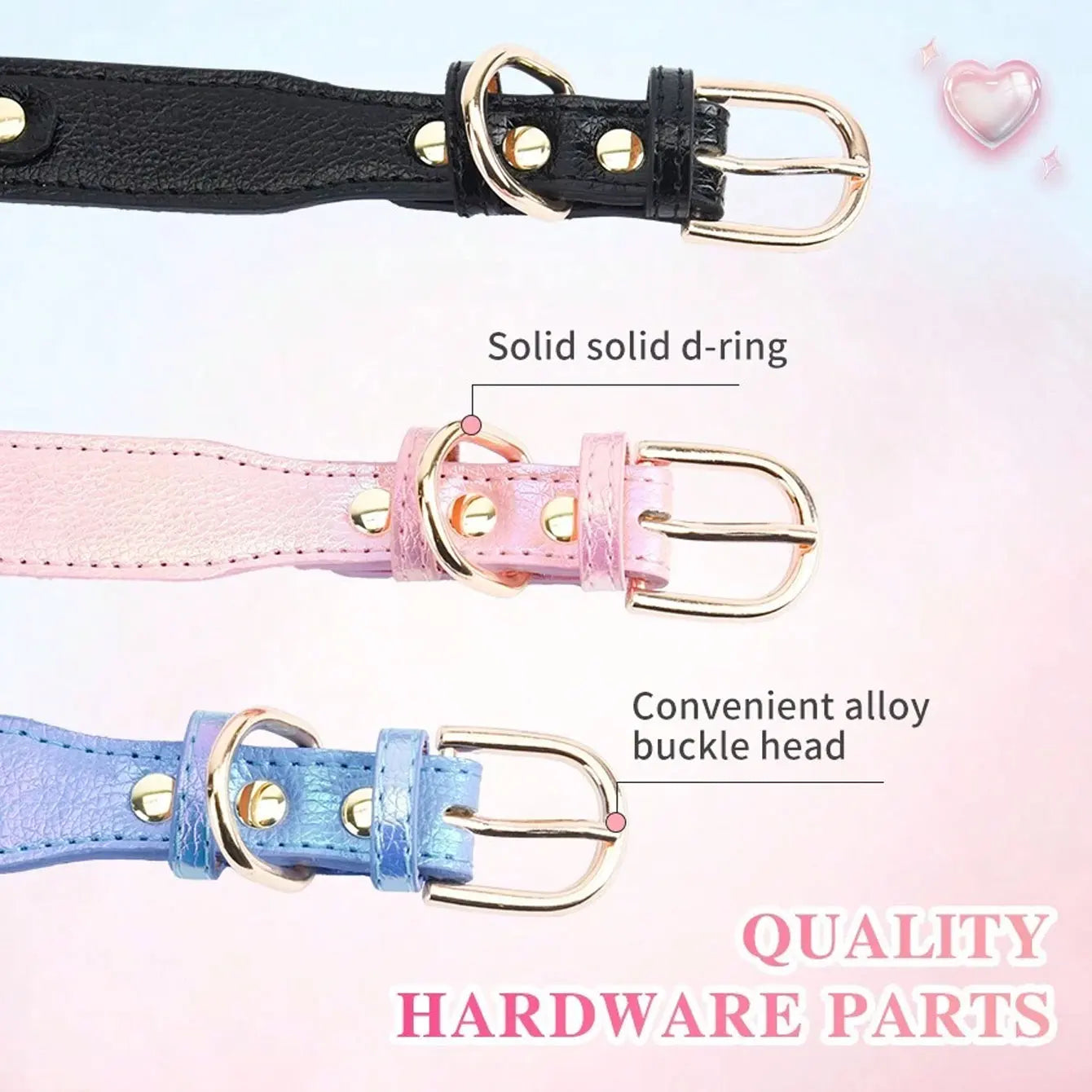 PU Leather Delicate Pet Dog Collar, High-Quality Leather Fabric and Alloy Fittings. Beautiful Gemstone Decoration