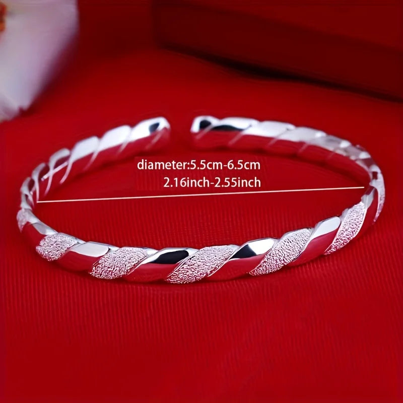 925 silver plated elegant twist cuff bracelet women's, anti-allergic open bracelet