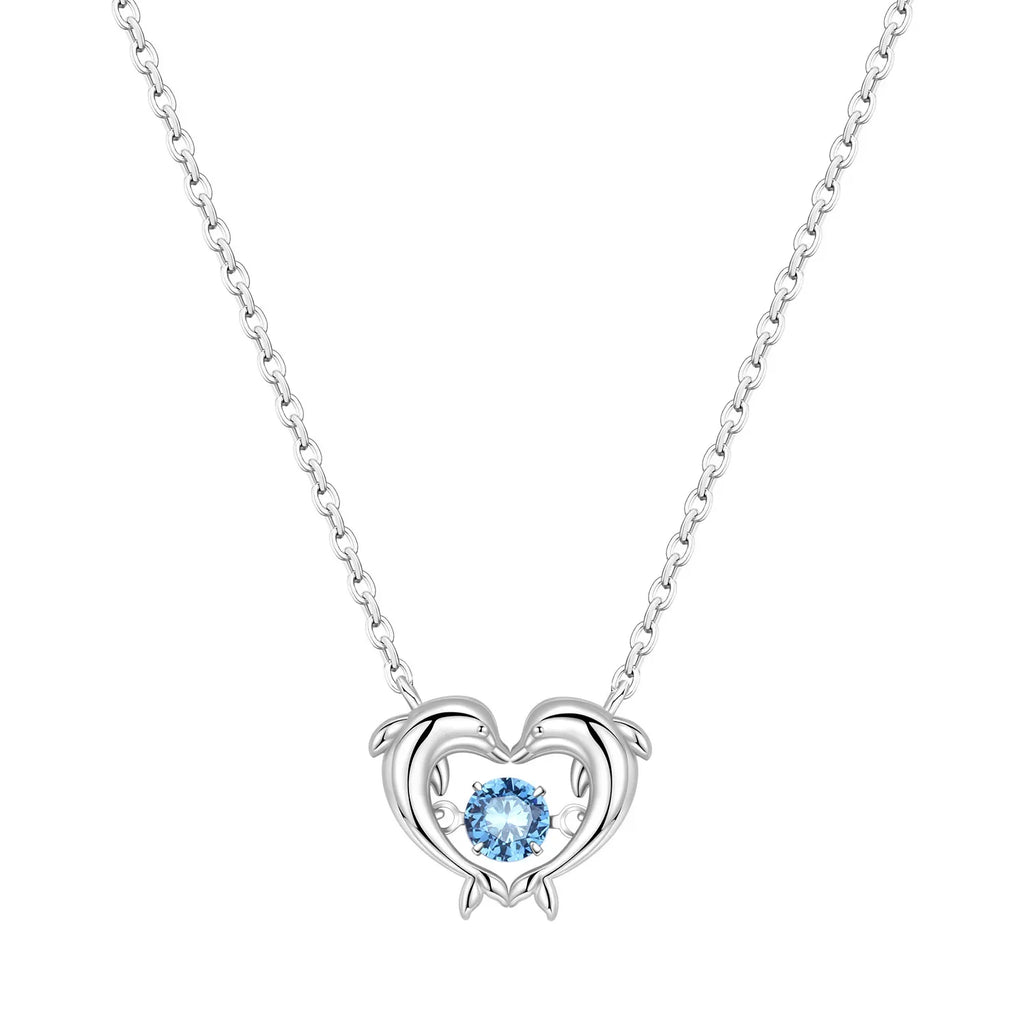 S925 Sterling Silver Necklace Exquisite Cute Dolphin Heart Necklace For Women