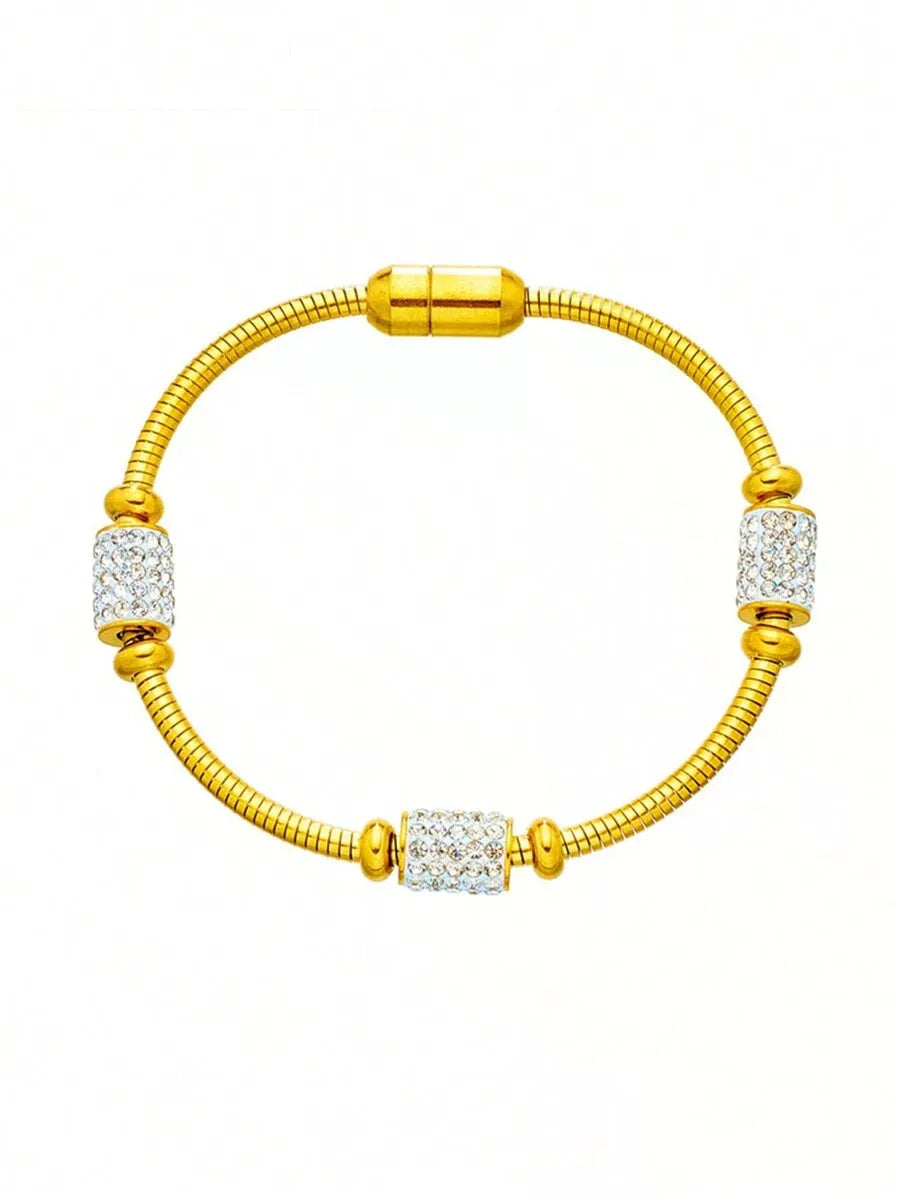 Elegant Stainless Steel Rhinestone Magnetic Oval Bracelet, Unique & Versatile