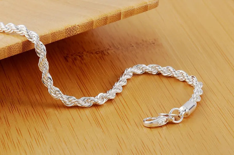 925 Sterling silver Classic Twisted rope chain Bracelets for women