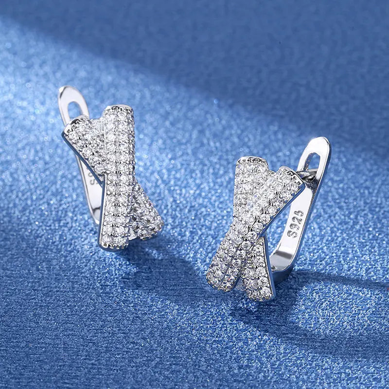 Luxury 925 Sterling Silver Earrings  High Quality White Zircon Earrings