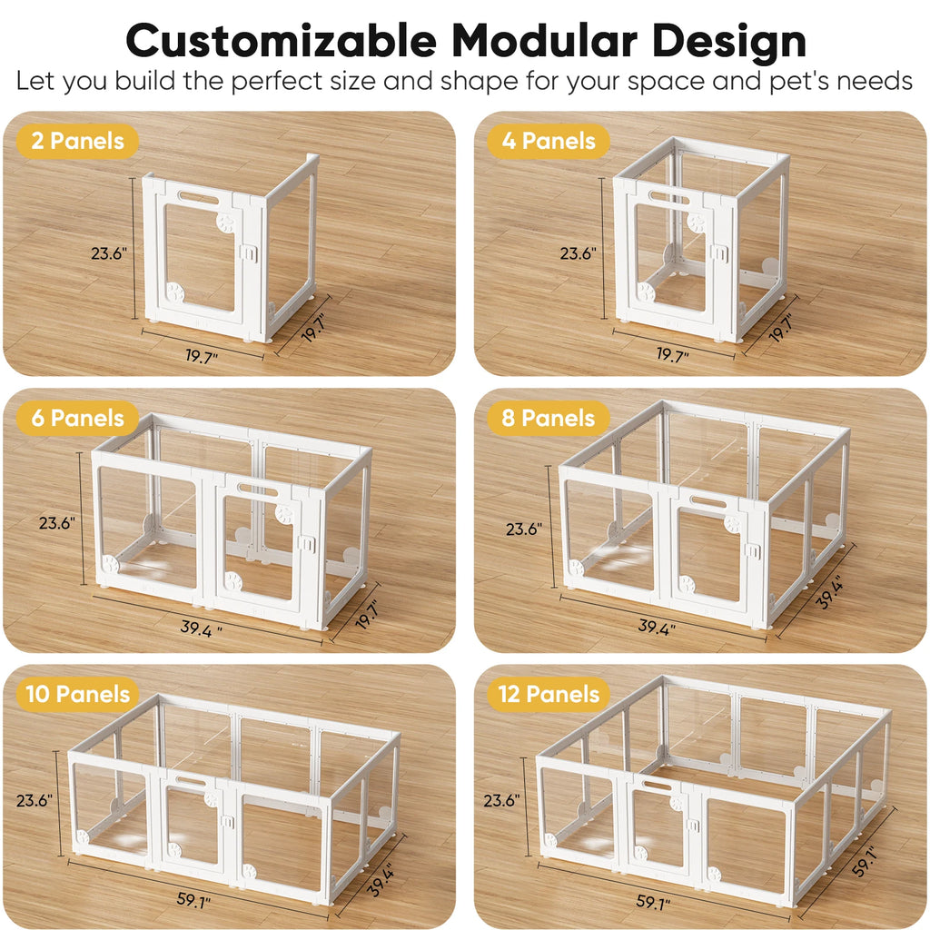 Clear Acrylic Dog Play Pen Indoors 24", 8 Panels Transparent Puppy Playpen with Door