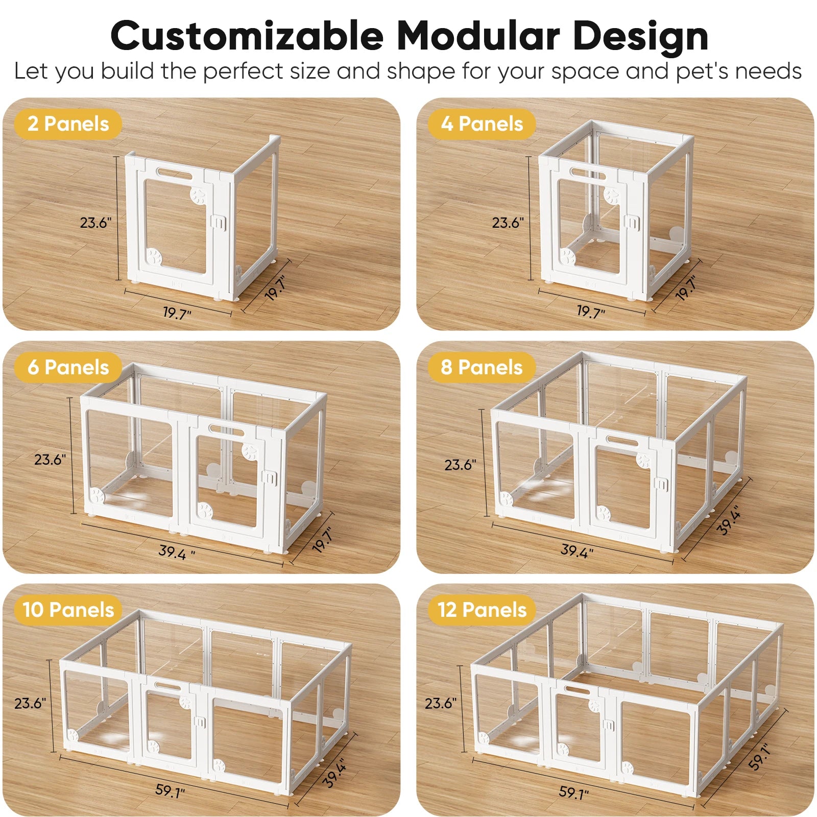 Clear Acrylic Dog Play Pen Indoors 24", 8 Panels Transparent Puppy Playpen with Door