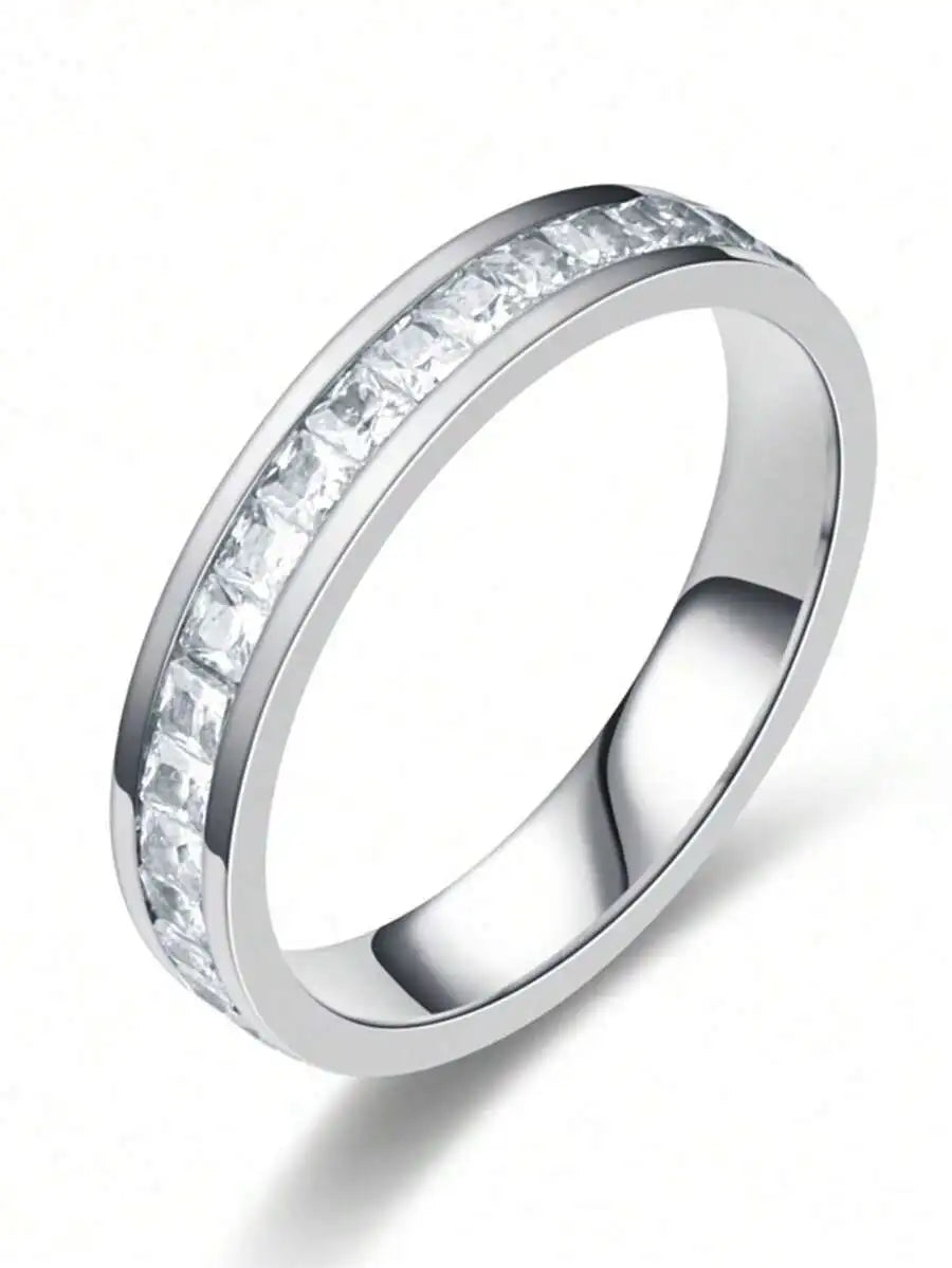 Stainless Steel Cubic Zirconia Channel Set Ring For Men And Women