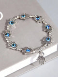 Hamsa Palm And Evil Eye Beaded Charm Bracelet For Women