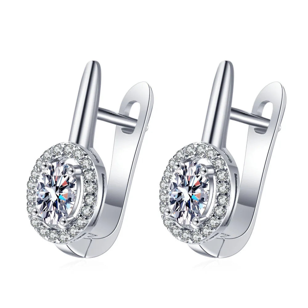 Luxury 925 Sterling Silver Earrings  High Quality White Zircon Earrings