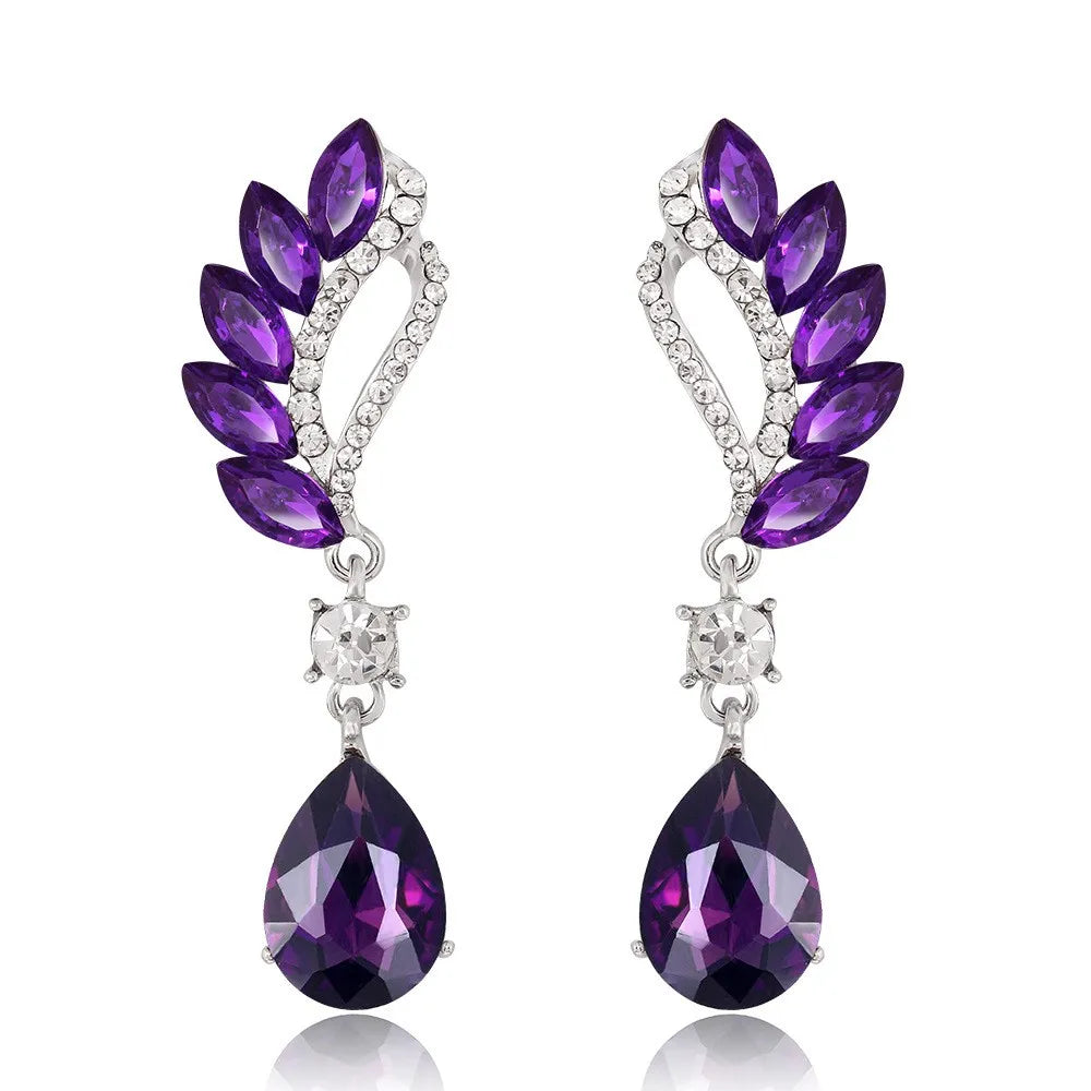 Fashion Jewelry Ladies Blue White Water Drop Shaped Crystal Rhinestone Zircon Metal Dangle Earring for Women