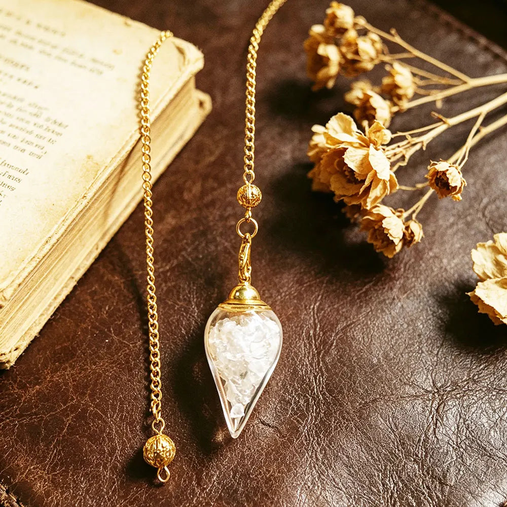 Detachable Crystal Stone Pendulum for Divinatino Dowsing Glass Wishing Bottle Natural Gem Stone Quartz
