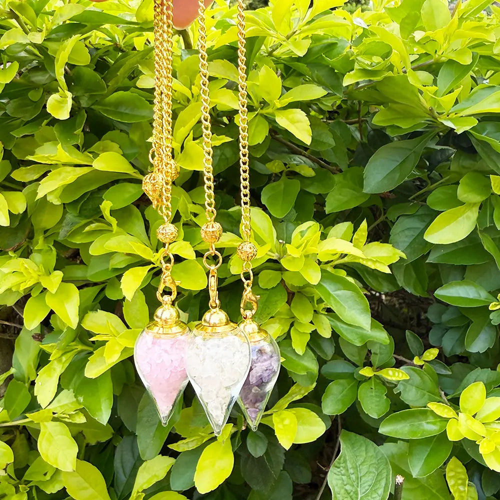Detachable Crystal Stone Pendulum for Divinatino Dowsing Glass Wishing Bottle Natural Gem Stone Quartz