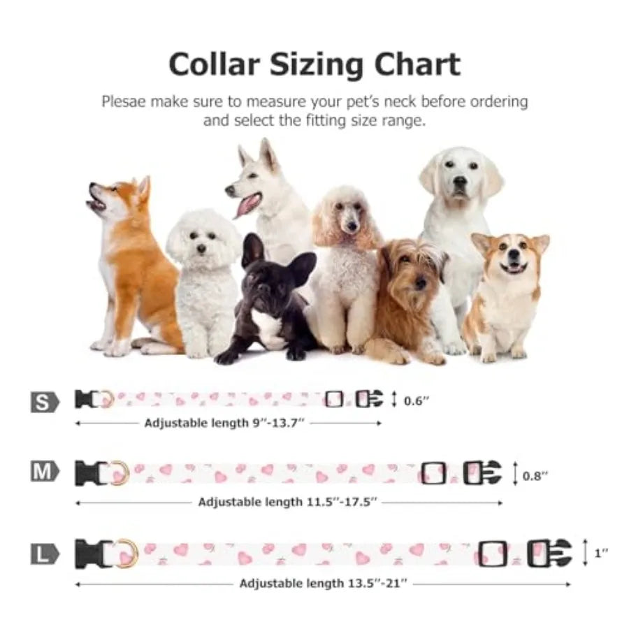 Cotton Handmade Dog Collar Cute and Distinctive Patterns White and Love with Pendant