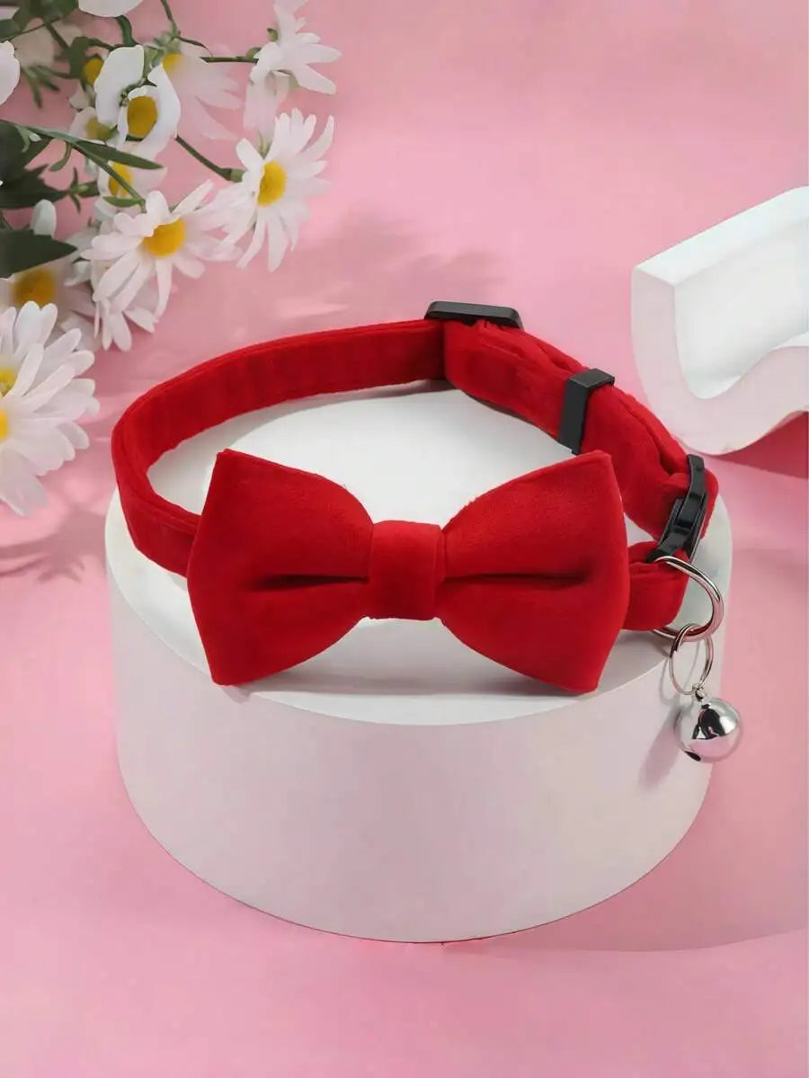 Fashionable Adjustable Pet Collar, Multi-Color, With Bell And Bow Tie - Suitable For Cats And Small Dogs
