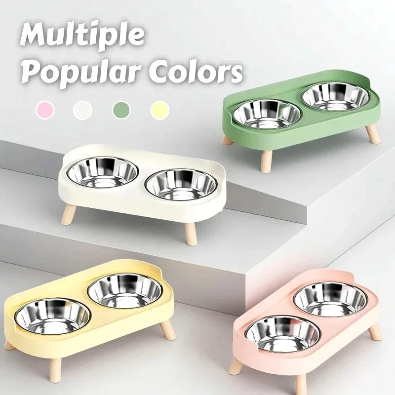 Colorful Elevated Pet Feeder: Dual Stainless Steel Bowls with Neck Support
