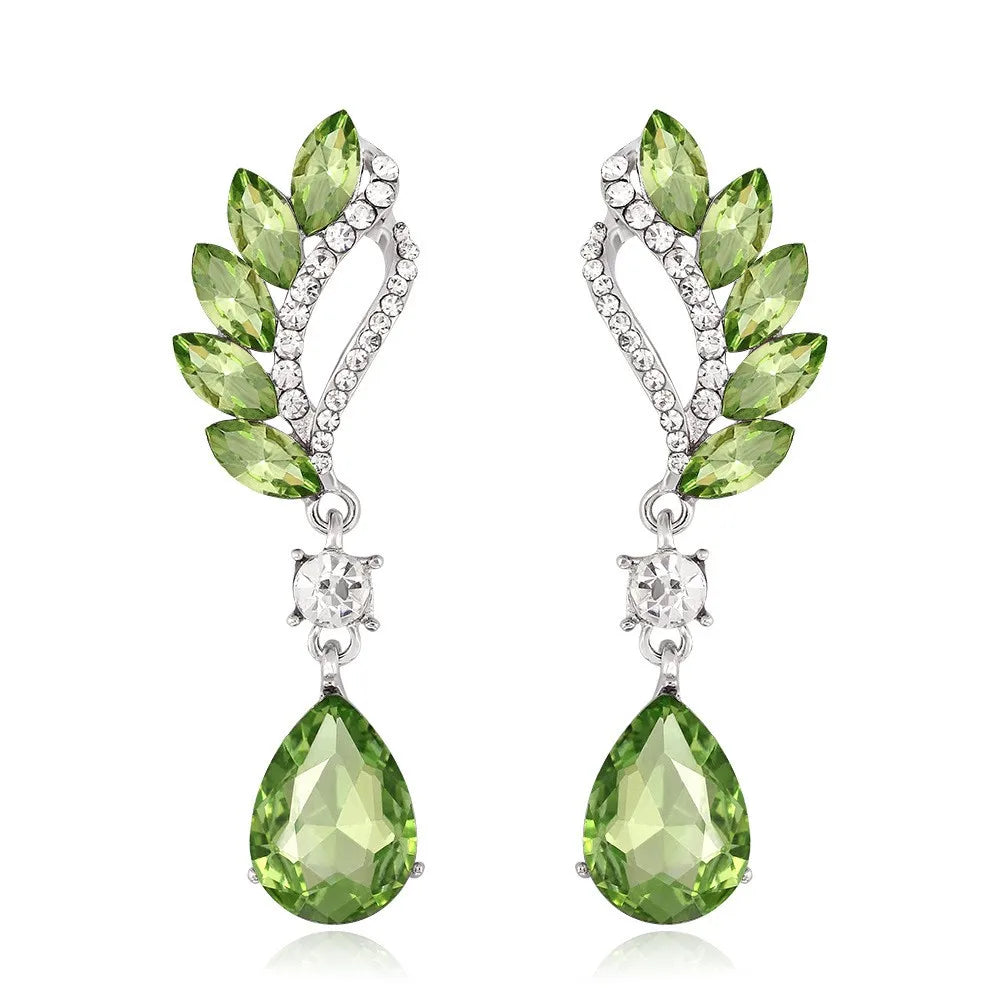 Fashion Jewelry Ladies Blue White Water Drop Shaped Crystal Rhinestone Zircon Metal Dangle Earring for Women