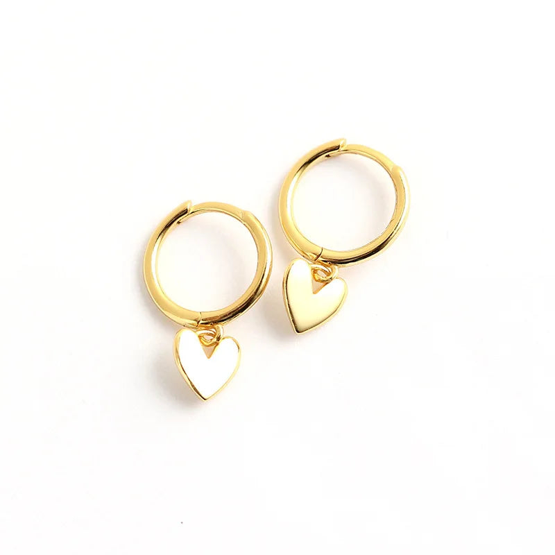 2 Pairs 925 Sterling Silver Heart Tassel Earrings Gold Plated Simple Fine Jewelry Anti-allergy