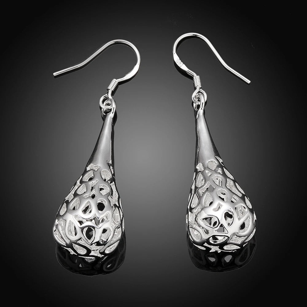 Luxury 925 Sterling Silver Hollow water drop Earrings for Women