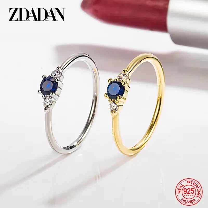 925 Silver 18K Gold Blue Zircon Ring For Women