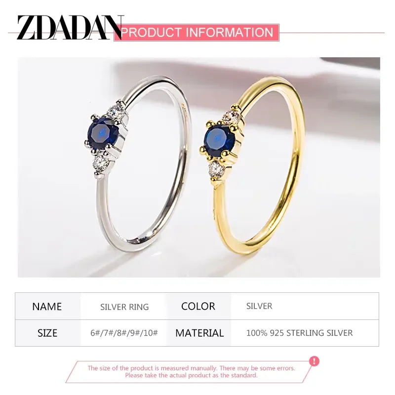925 Silver 18K Gold Blue Zircon Ring For Women