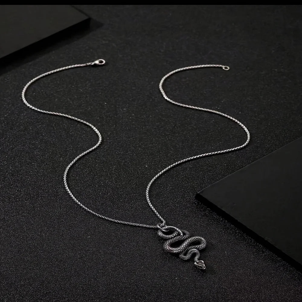 1 punk snake pendant necklace, ancient silver jewelry
