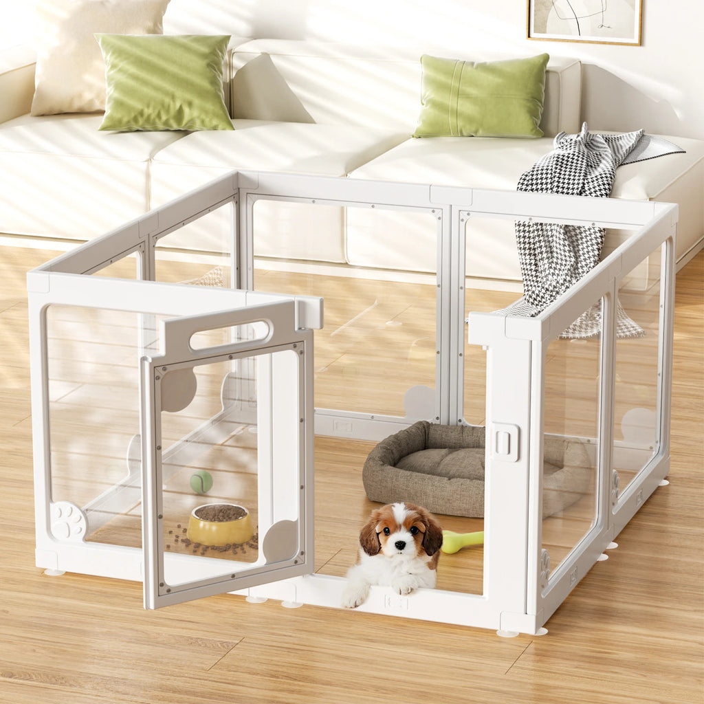 Clear Acrylic Dog Play Pen Indoors 24", 8 Panels Transparent Puppy Playpen with Door