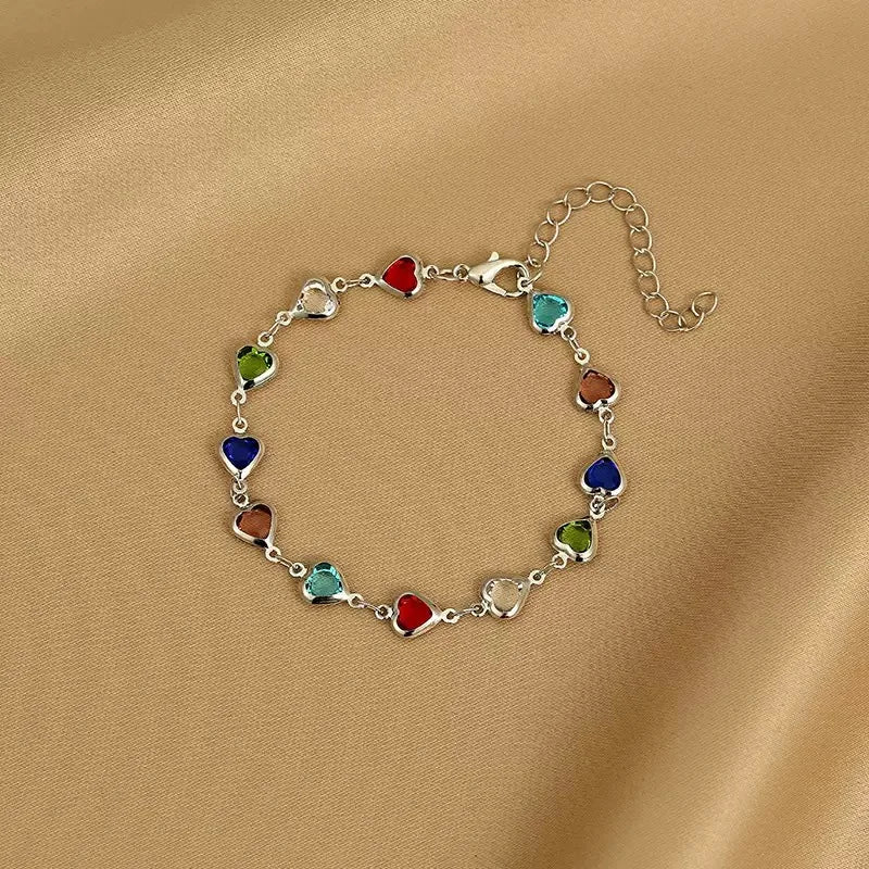 Colorful Shiny Cubic Heart Design Elegant Bracelet