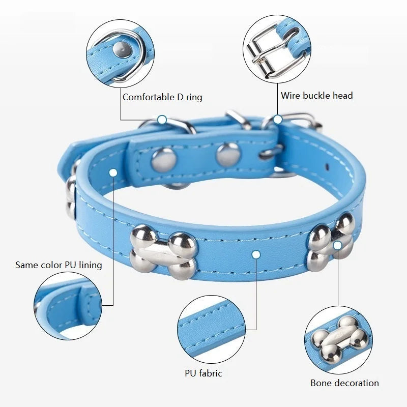 Bone Pattern Collar Durable Adjustable Small Dog Puppy Cat Safe PU Leather