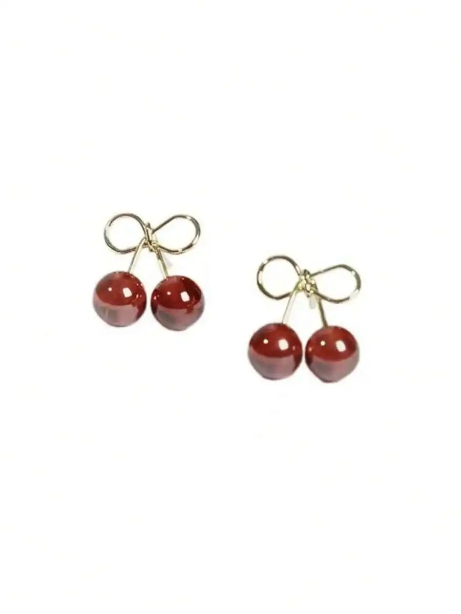 Cherry Wine Red Cute Fruit Design Small Stud Earrings For Women