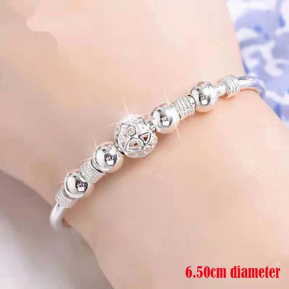 925 Sterling Silver Exquisite Beaded Bangle for Women, Stylish and Elegant Adjustable Bangle