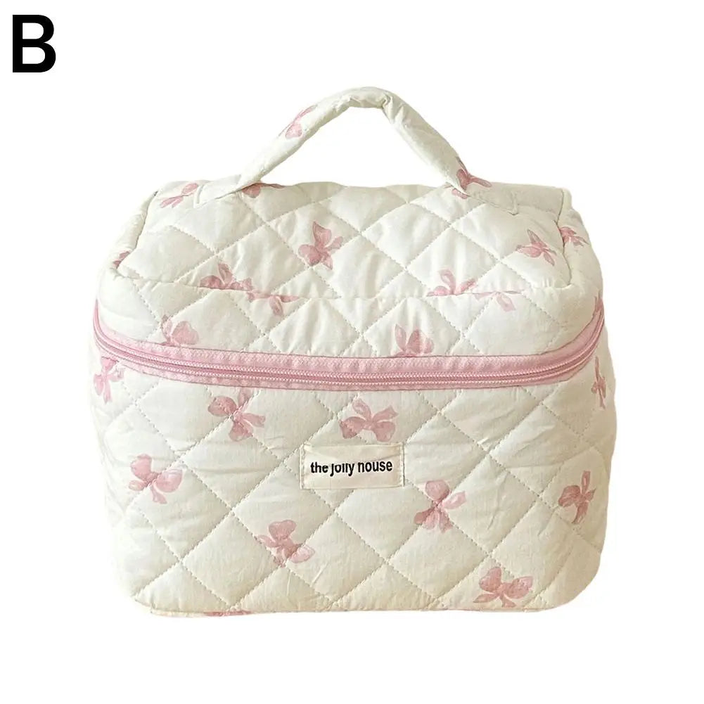 Quilted Makeup Bag 3 Sizes Floral Toiletry Cosmetic Pouch Makeup Organizer