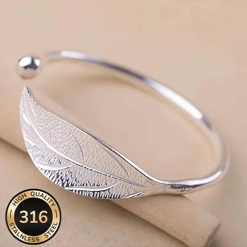 Ladies' elegant leaf-shaped bracelet, 316 stainless steel - suitable for daily wear