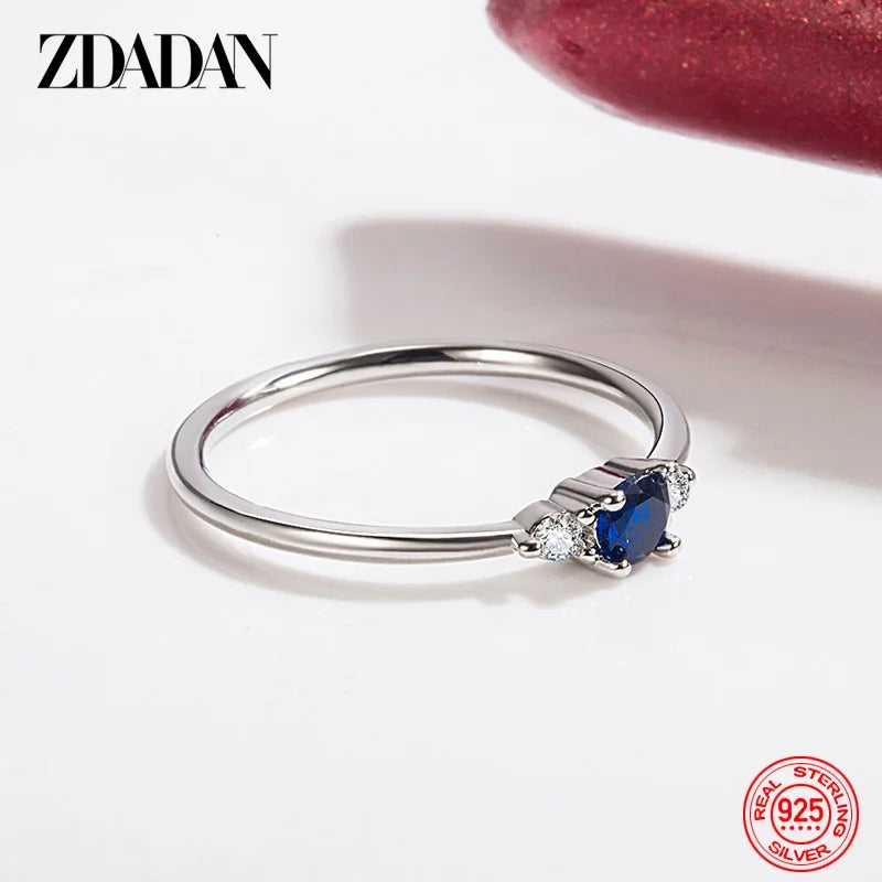 925 Silver 18K Gold Blue Zircon Ring For Women