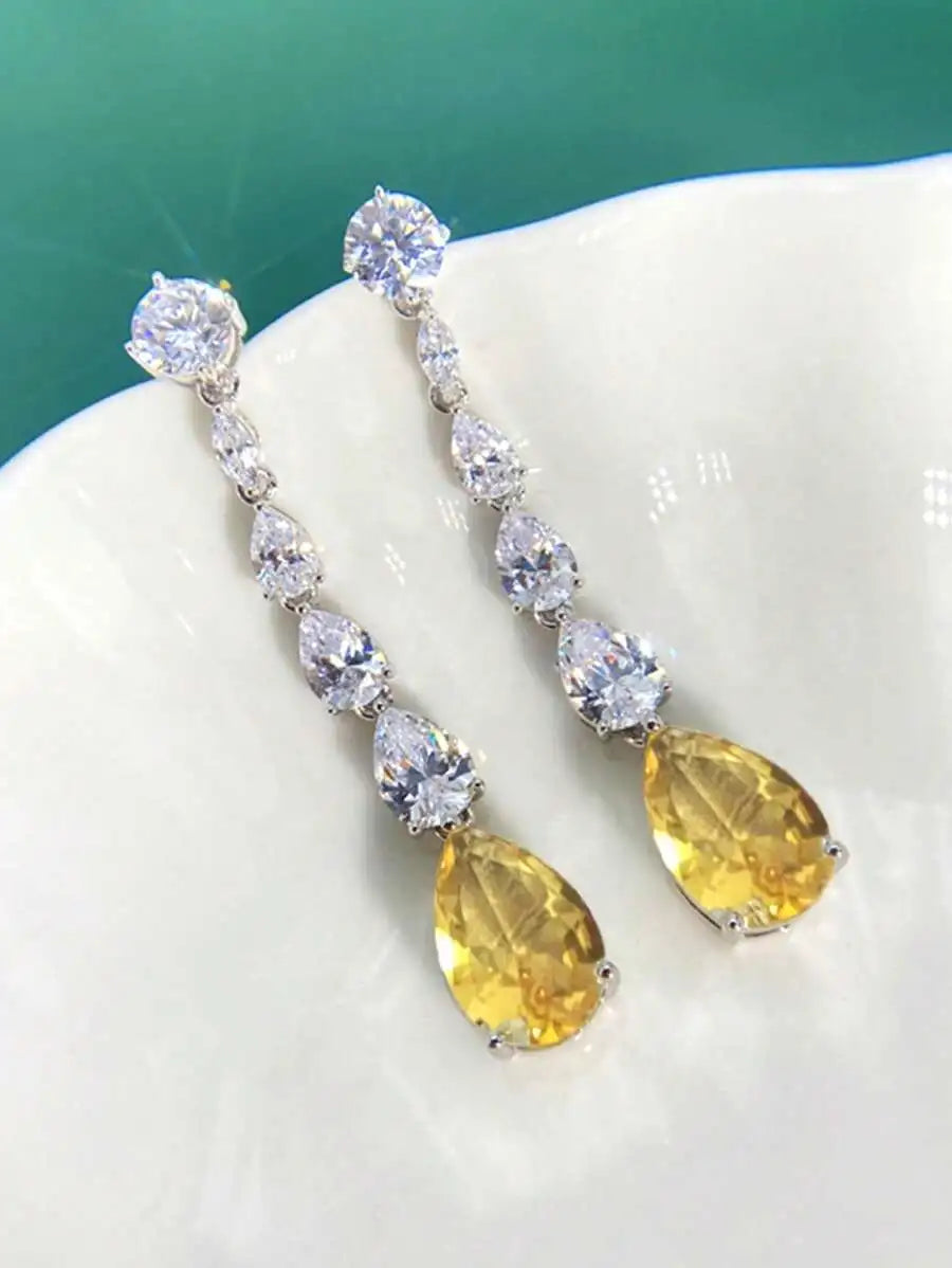Sparkling Cubic Zirconia Teardrop Drop Earrings For Women