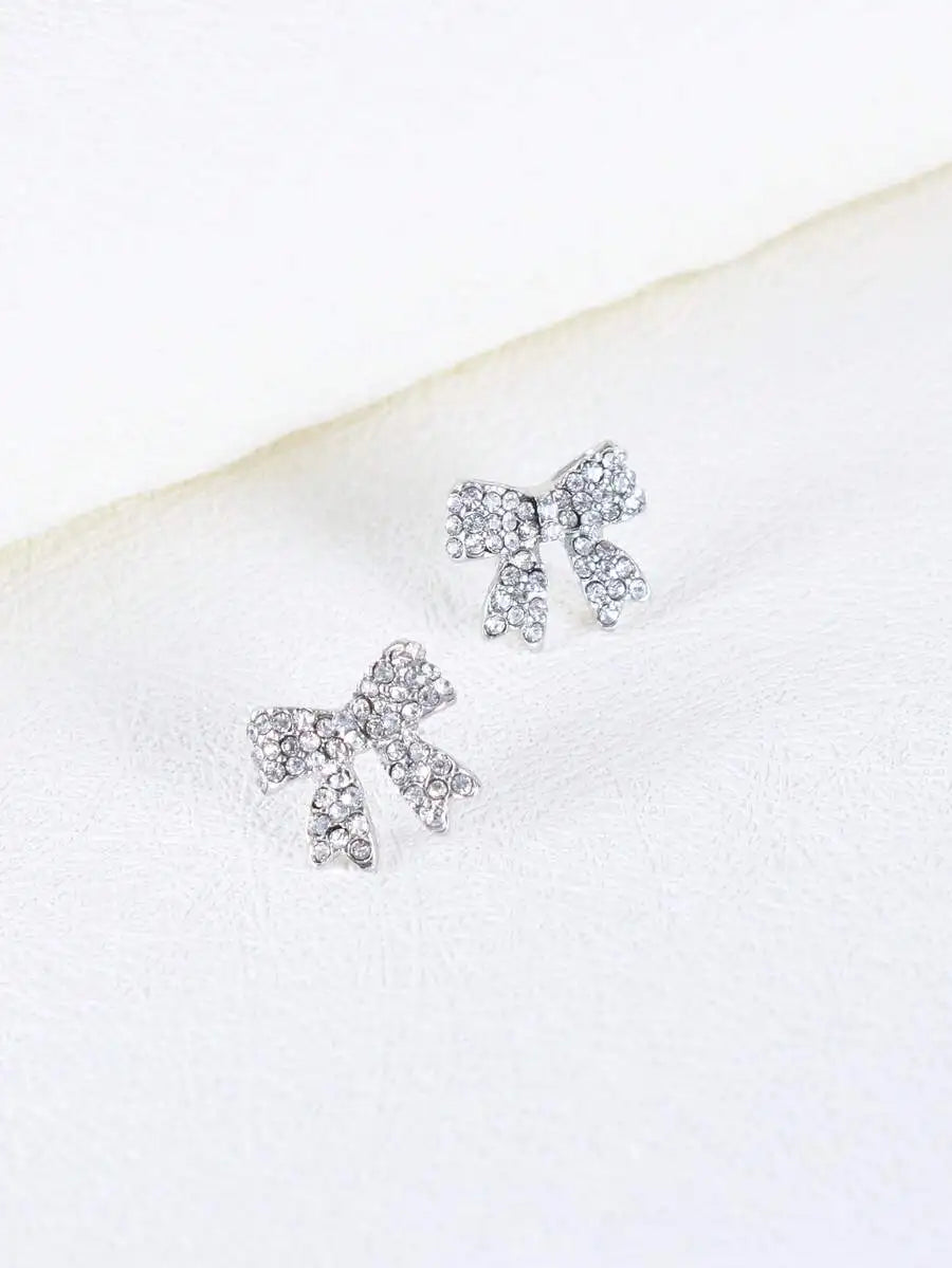 Rhinestone Bow Stud Earrings For Women