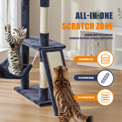 63In Cat Tree Tall Multi-Cat Climbing Tower Natural Sisal Scratching Posts Stable