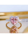 Heart Shape Pink Gemstone Pave Setting Fashion Ring For Women