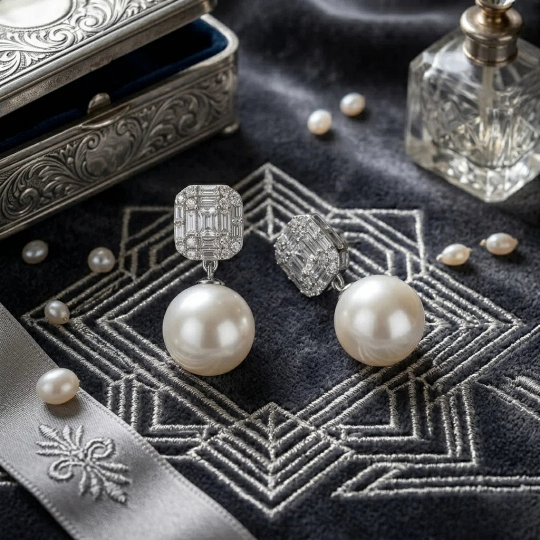 Authentic 925 Sterling Silver Elegant Pearl Drop Earrings