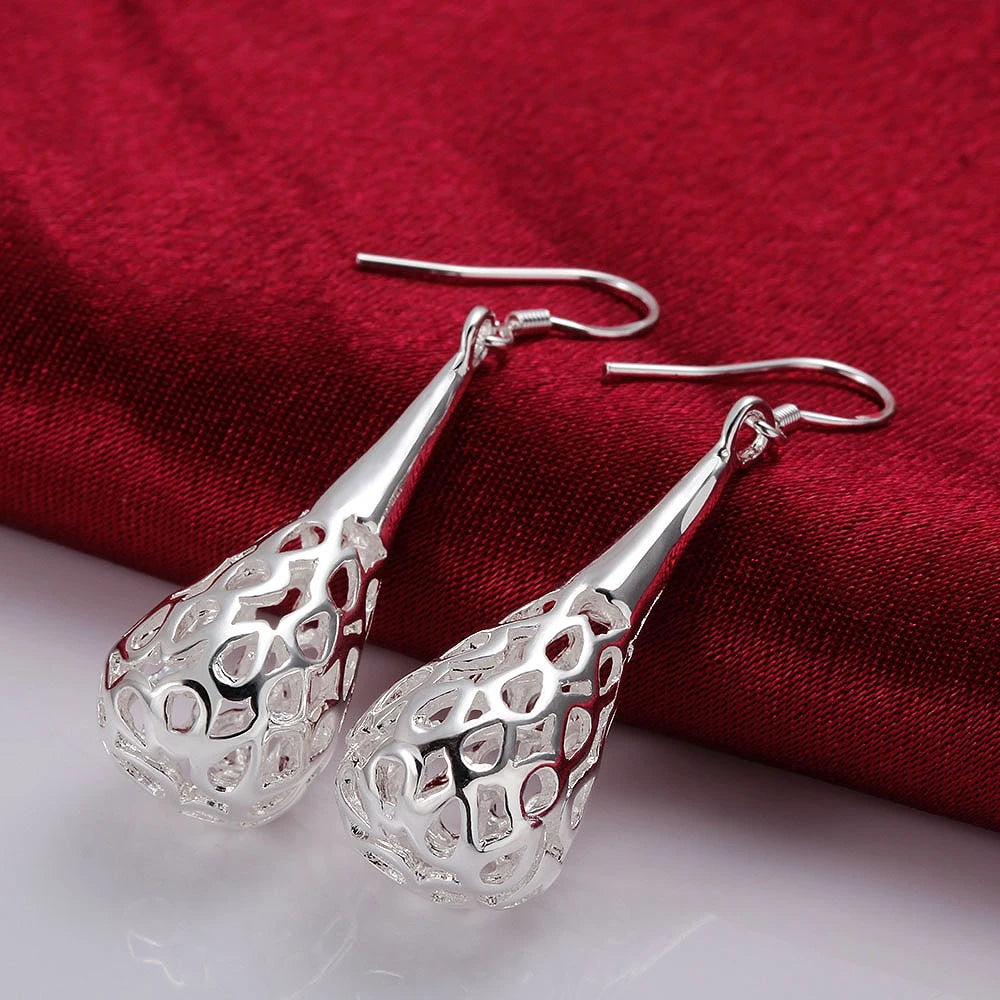Luxury 925 Sterling Silver Hollow water drop Earrings for Women
