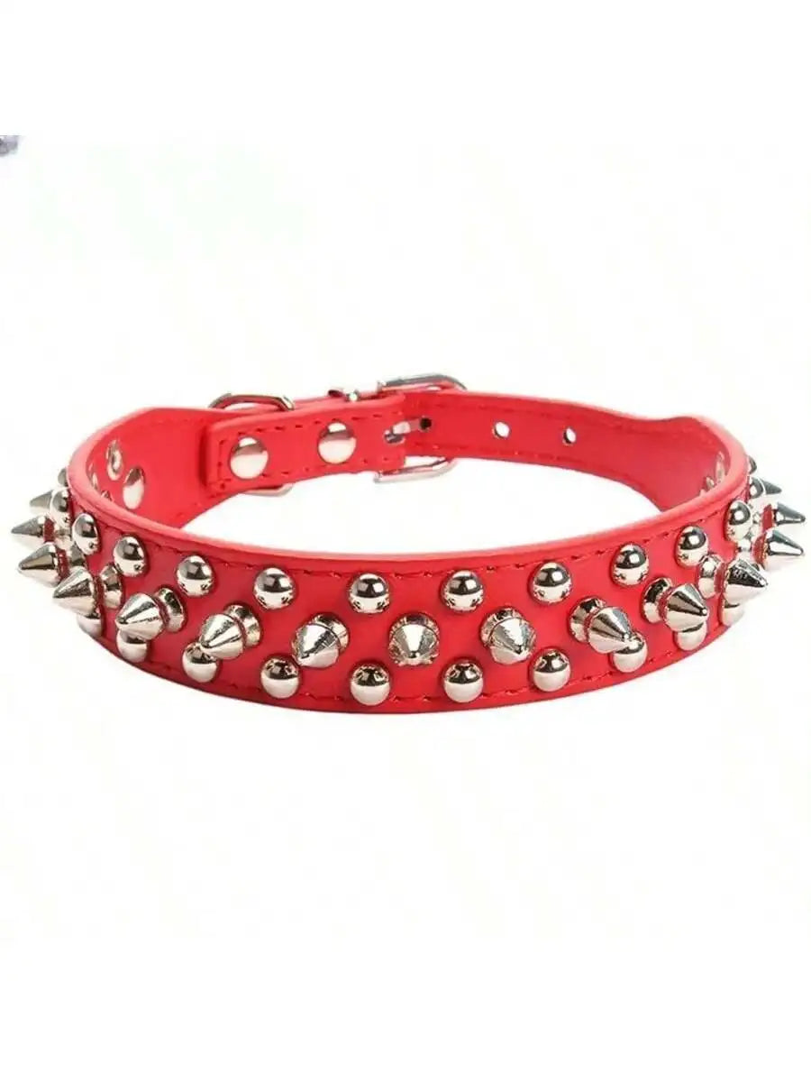 Pet Dog Collar Adjustable Leather Neck Strap  PU Leather Punk Rivet Spiked Dog Collar