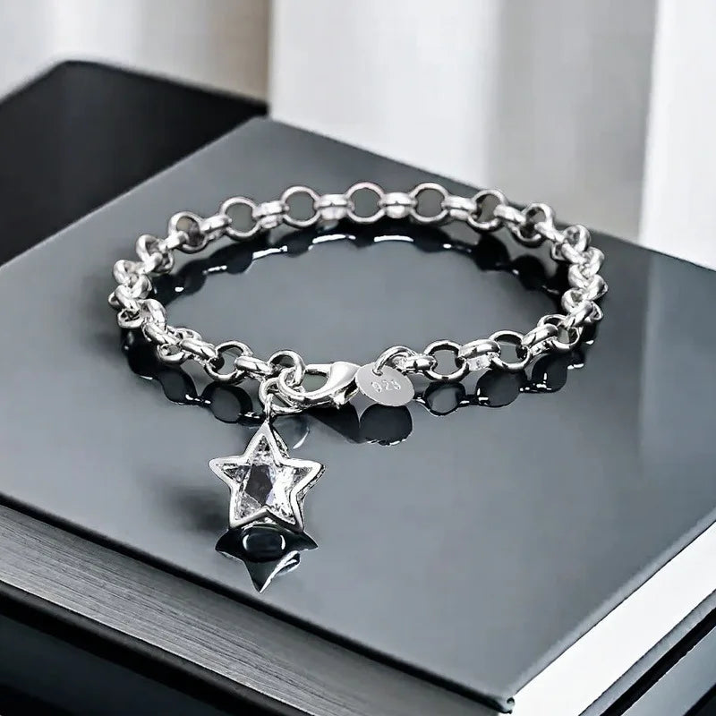 Classic 925 Sterling Silver Shining Crystal Star Bracelets for women
