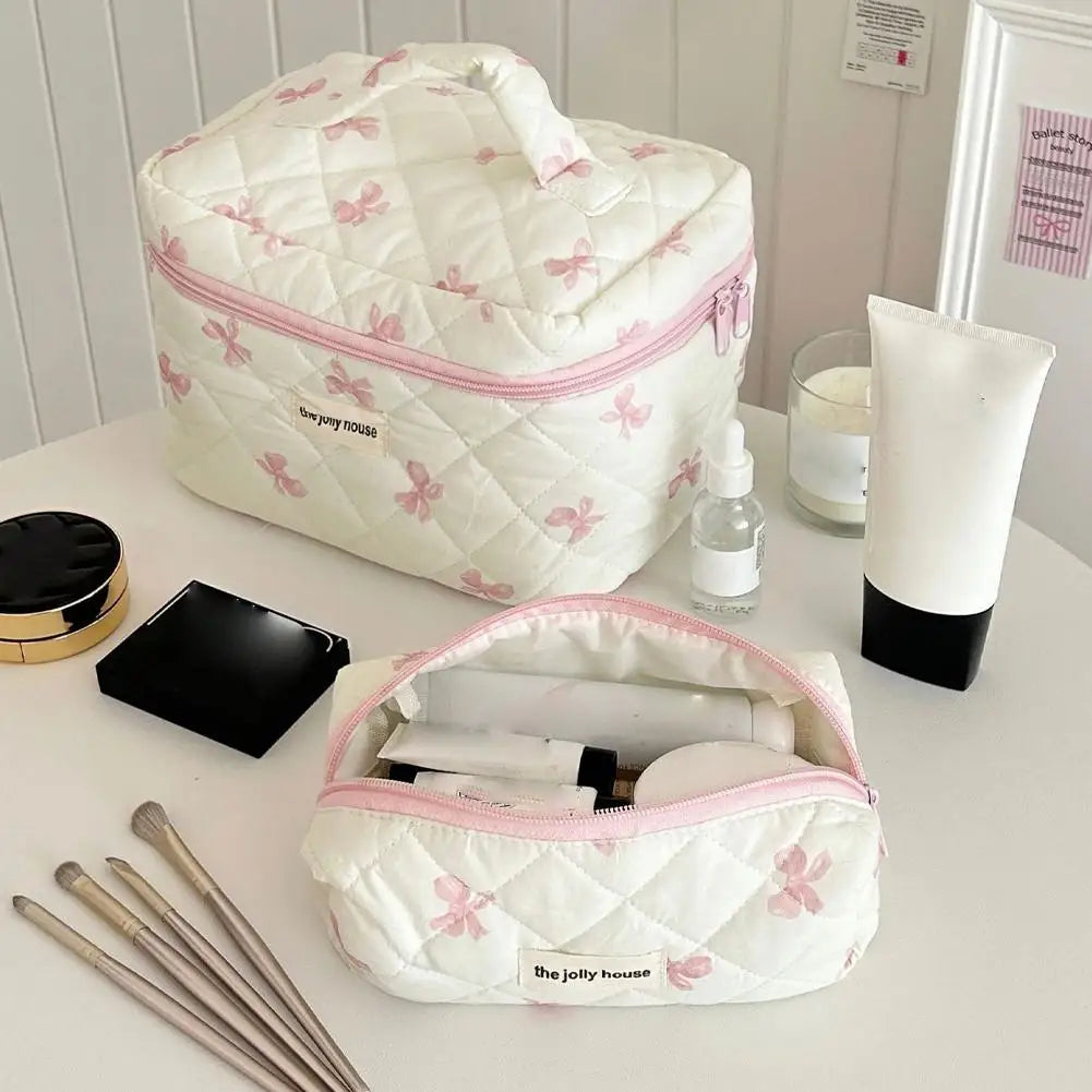 Quilted Makeup Bag 3 Sizes Floral Toiletry Cosmetic Pouch Makeup Organizer