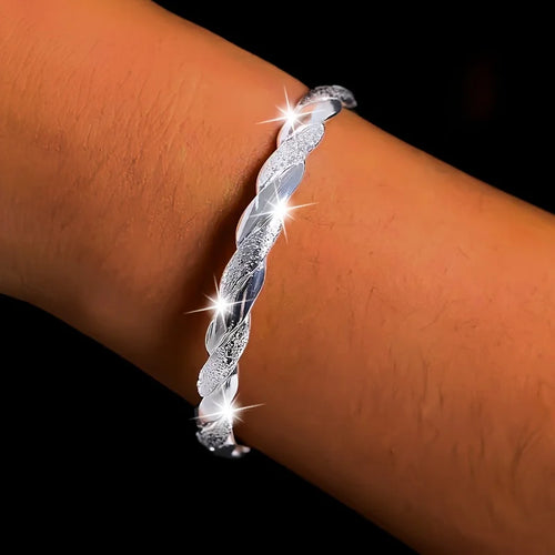925 silver plated elegant twist cuff bracelet women's, anti-allergic open bracelet