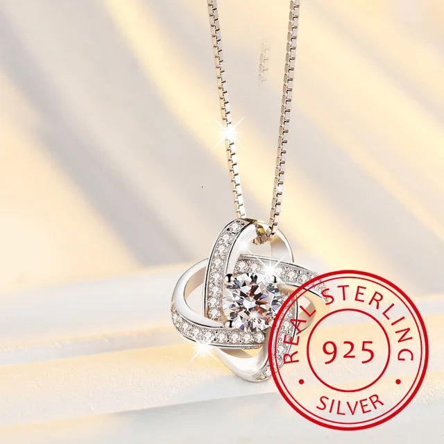 Elegant 925 Silver Four Leaf Clover Choker Flower Pendant Necklaces Chain