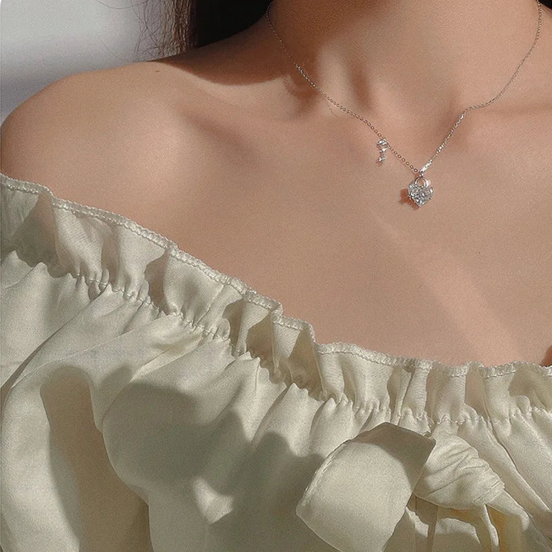 Sterling Silver Heart Shape Necklace Geometric Shape Pendant