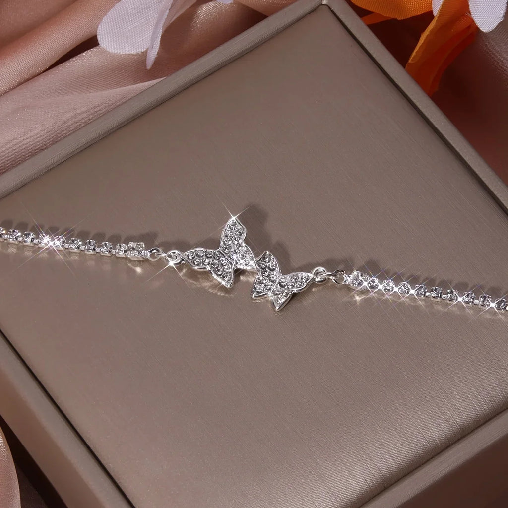 Elegant diamond butterfly claw chain silver bracelet