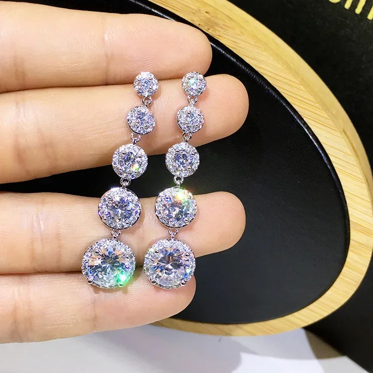 Long 925 sterling silver Diamond Cz Dangle Earring Drop Earrings for Women