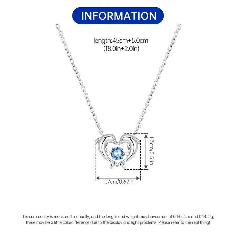 S925 Sterling Silver Necklace Exquisite Cute Dolphin Heart Necklace For Women
