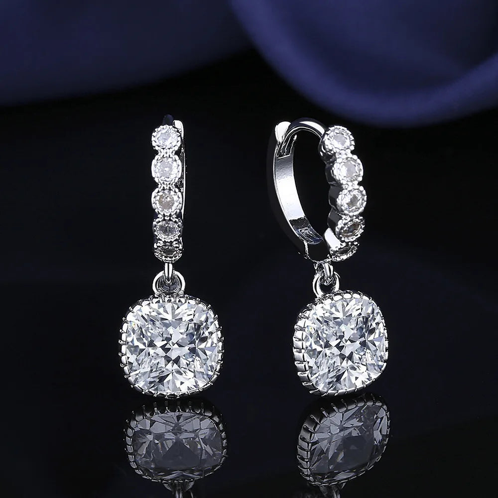 Luxury 925 Sterling Silver Earrings  High Quality White Zircon Earrings