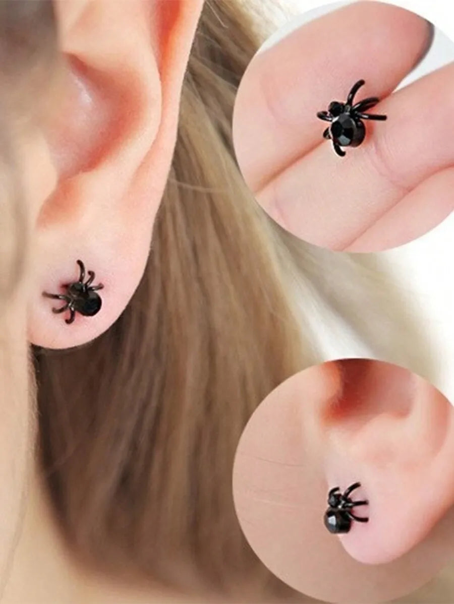 3D Black Spider Stud Earrings For Women Punk Style